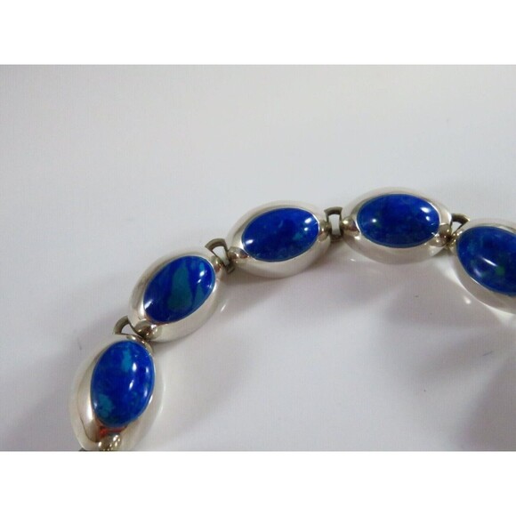 Sterling Silver 7 3/4" Bracelet Azurite-Malachite Blue Green Polished Cabochon - Picture 5 of 12